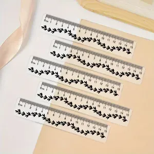 10pcs Clear Plastic Ruler with Large Numbers, Flower and Grass Pattern Design, side features a serrated structure, Transparent, Easy to Read Design, Office Supplies, Precision Measuring, Sleek Appearance, Clear Construction