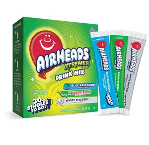Airheads Xtreme Singles To Go! Drink Mix 30ct Variety Pack, Zero Sugar, Low Calorie, Sweet & Sour Powder Drink Mix Packets, Blue Raspberry, Rainbow Berry, White Mystery, 30 Count