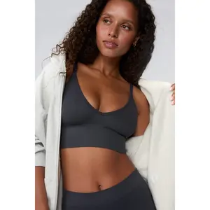Ribbed Seamless Triangle Bralette - Charcoal