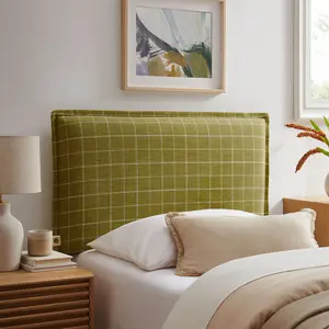 Camille Checkered Linen Blend Twin Size Headboard in Artichoke Windowpane Check