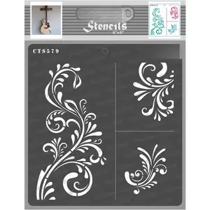 Floral Stencils for Painting on , Canvas, Paper, Fabric, Floor, Wall and Tile - Fancy Flourish - 6x6 Inch - DIY Art and Craft Stencils for Painting  - Flourish Stencil