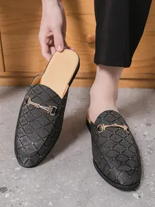 Men's Summer Lightweight Luxury Half Sandals, Classy Sandals, Elegant Sandal, Rhombus Pattern, Metal Buckle Decoration, Comfortable Breathable, Sizes 38-47