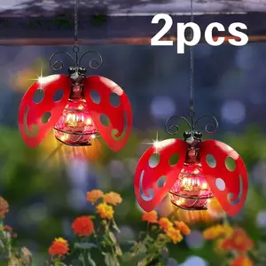 2 Pack Solar Ladybug Hanging Lanterns, Outdoor Red Beetle Garden Lights with Detachable Clip for Patio Porch Tree Decor