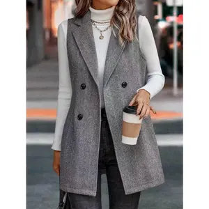 Long Vest for Women Sleeveless Tweed Blazer Fall Jackets Cardigan Outerwear