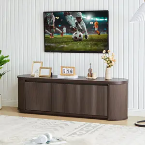 Giratree  Fluted Extendable TV Stand for 60/65/70 Inch TVs, Mid-Century Modern Oval Media Console with 3-Door Storage, Long & Low Entertainment Center Cabinet for Living Room, Bedroom, Office