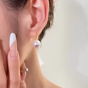 Elegant High Heel Pearl Earrings 14-16mm | Classic White Shell Pearl Gold Hook | Minimal Luxury Jewelry for Party, Work & Daily Wear