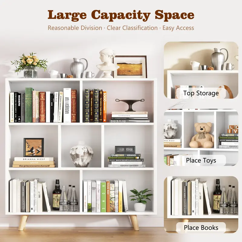 Walsunny 3-Tier Wooden Bookcase with 7 Cubes