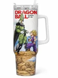Dragon B 40oz Tumbler With Handle, Anime Battle Insulated Travel Mug, Stainless Steel Cup with Straw, Fan Gift