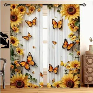 2D Flat Design Room Curtains Set of 2, Peacock Pattern, Ideal for Study Kitchen Living Room Dormitory, Rod Top Design