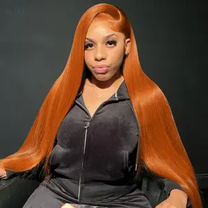 Bling Hair Ginger Orange Straight 13x4 13x6 Transparent Lace Front Wig Brazilian Bone Straight #33 Colored Human Hair Wigs For Women HD Lace Frontal Wig 180Density