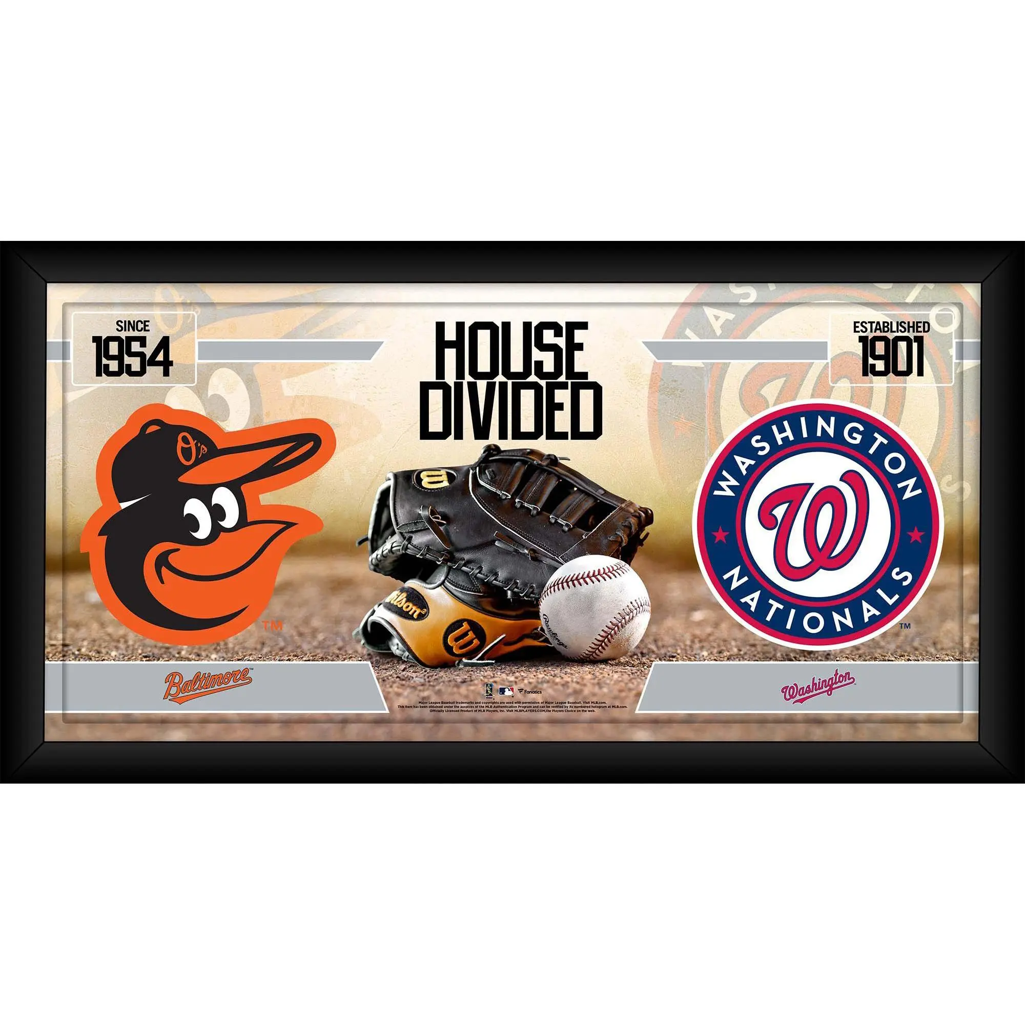 Baltimore Orioles vs. Washington Nationals Framed 10" x 20" House Divided Baseball Collage - MLB Memorabilia