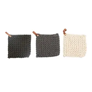 8” Crocheted Cotton Pot Holders w/Leather Loop