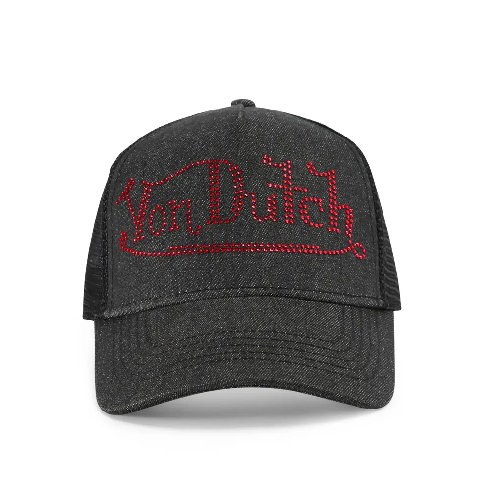 Von Dutch Rhinestone Trucker – Black with Red Rhin