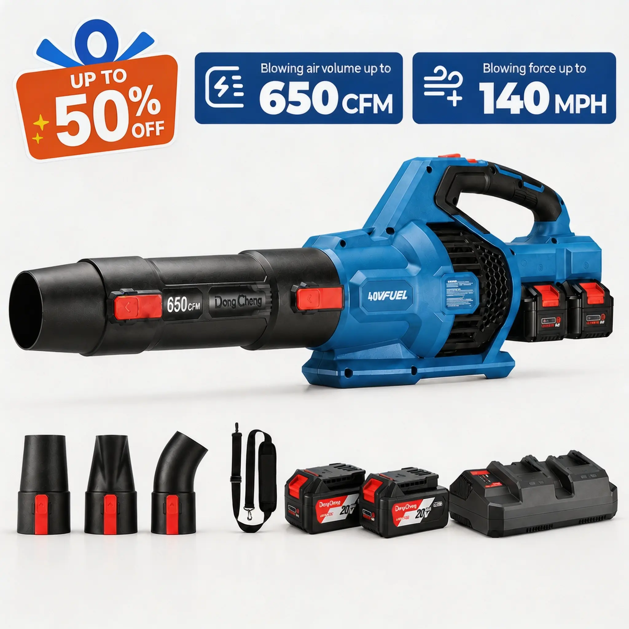 【Summer Clearance】 5-year warranty  650 CFM Cordless Leaf Blower, 40V Battery Powered Blower with 2 * 4.0Ah Batteries & Charger, High-Efficiency Brushless Motor for Sidewalks, Driveways, Town Care, Blowing Leaves and Snow Heavy Duty