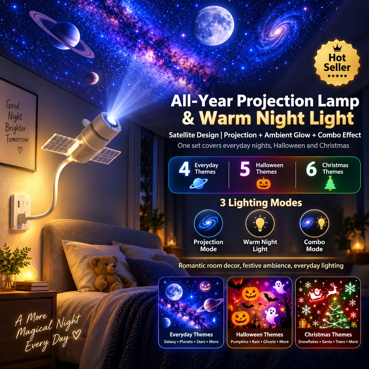 Halloween Galaxy Projector 2-in-1 Starry Sky Projector,Galaxy Star Projector Starry Projector Light,Galaxy Dual-Mode Night Light,USB Star Projector with Warm Night Lamp,Satellite Projection Lamp,Starry Sky Ceiling Projector for Bedroom, Kids & Adults