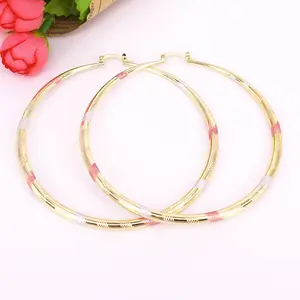 18-Carat Layered Real Gold-Filled Round Tri-Color Hoop Earrings, Large Statement Costume Jewelry #26, Hoop Earrings Gold, Large Hoop Earrings