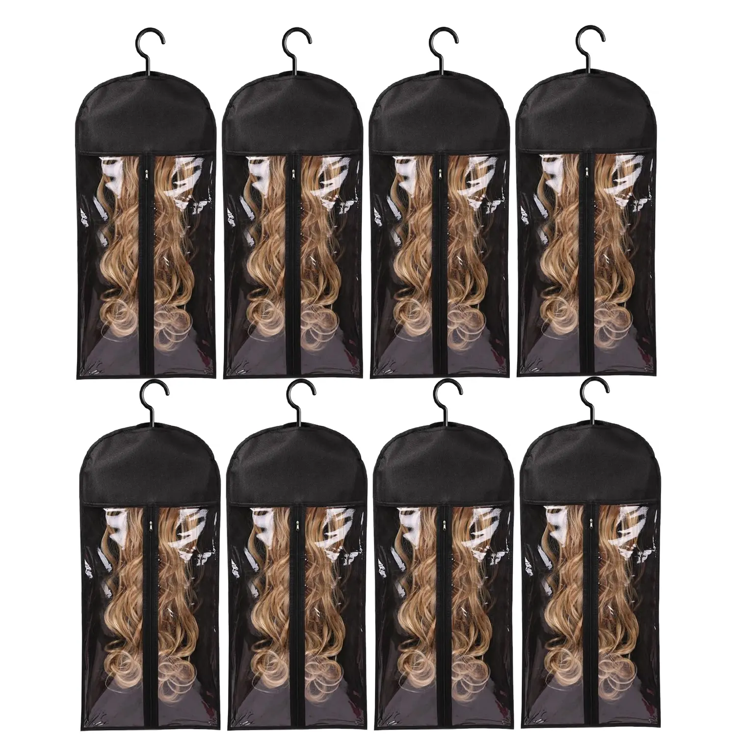 4/8PCS Wig Storage Bag With Hook Wig Storage Hanger Zipper Transparent Dustproof Wig Storage Bag, Hair Extension Holder Wig Bag Wig Storage For Multiple Wigs Holder Hair Extension Hanger Wig Tool Wigs Accessories For Salon & Home Use Halloween