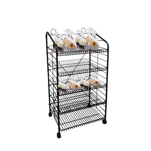 FixtureDisplays® 24.8" X 16.5" X 48" Bakery Display Rack w/Wheels, 5 Adjustable Shelves & 2 Sign Holders - Black  19409-NF