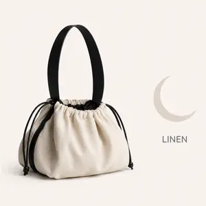 Linen Slouchy Tote Bag for Women Hobo Shoulder Bag Canvas Bucket Purse Ruched Drawstring Shopper Wide Strap Dumpling Bag Large Carryall Work Tote School Bag Travel Shopping Daily Bag for Ladies Teens College Students