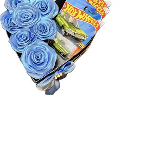 Handmade gift Heart shape box with blue eternal ribbon roses and hot wheels. Gift for man, for boyfriend, for husband. Gift for Valentine’s Day , birthday, anniversary , Father’s Da