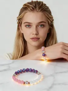 Charm Bracelet Bangle Bracelet, Natural Rose Quartz White Crystal Imperial Jasper Beaded Bracelet, Love Attraction Healing Energy Feng Shui Bracelet for Women