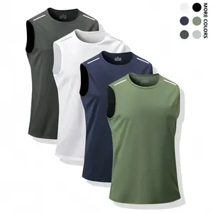 Men’s Sleeveless Tank Top 4-Pack – Quick-drying, breathable, stretchy sleeveless T-shirts suitable for summer sports and fitness activities; quick-dry material graphic