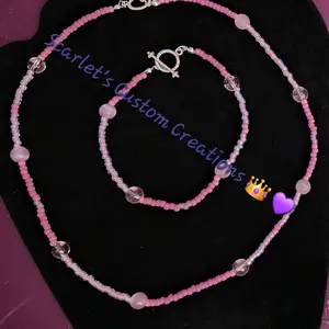 Scarlet's Custom Creations Shades of Pink Beaded Necklace and Bracelet Set with Toggle clasp