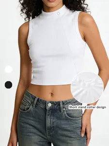 Women's Crop Top Sleeveless Underwear Tee, Ideal for Sports Exercise Casual Street Wear, Breathable Polyester Fiber Loose Fit