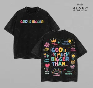 GOD IS BIGGER - GOD IS GOOD Aesthetic Jesus Saves T-Shirt Washed, Streetwear Shirt for Men Jesus Apparel Christian, Back To School Outfits Bible Verse Church Outfit Gym Pump Cover