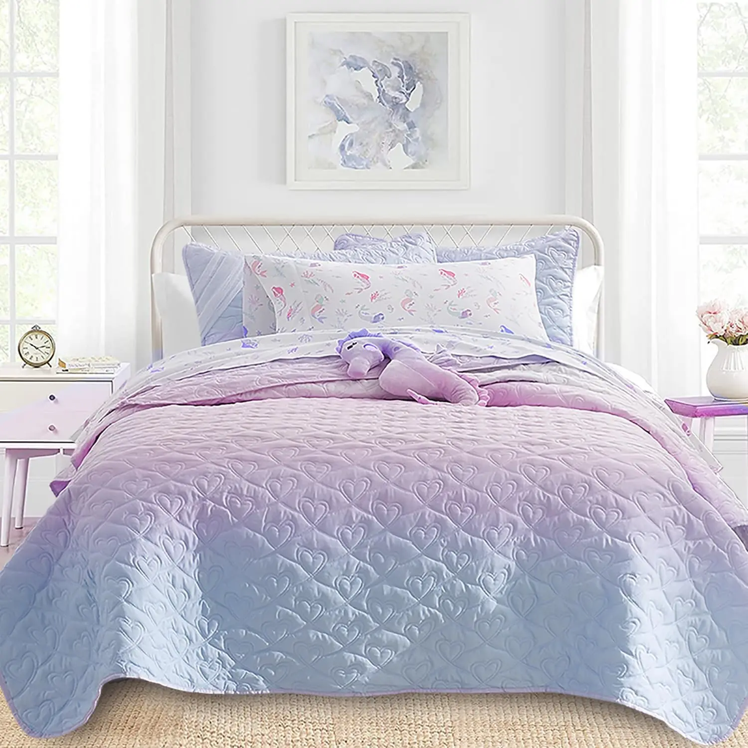 Size 2 count Quilt Set, Bailey Printed Bedding Coverlet Set, Lightweight Soft Reversible Bedspread Sets for  Season (1 Quilt & 1 Pillow Shams)