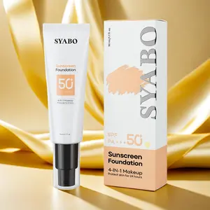 SYABO Sunscreen Foundation, 4 in 1 Foundation, Broad Spectrum SPF 50+ Sunscreen, Lightweight Imperfect Cover Foundation, Natural Finish, Effective UV Blocking, Suitable for All Skin Types, Three Shades Concealer Makeup