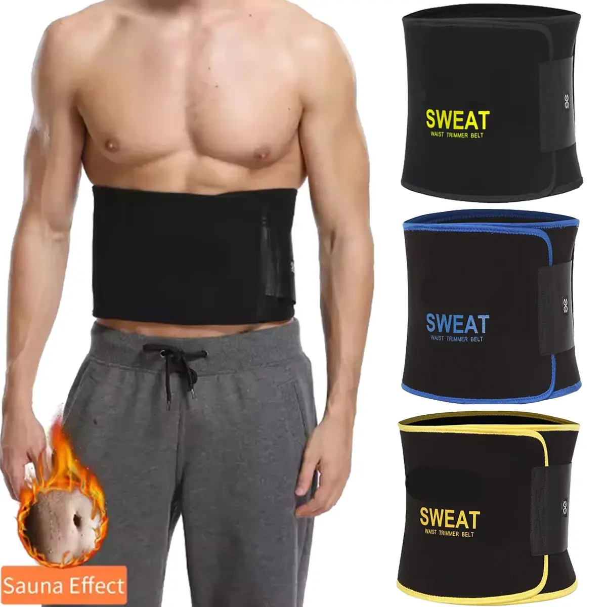 Men's Neoprene Waist Trainer Trimmer Sweat Waist Trainer Body Shaper Compression Girdle with Tummy Control Polyester Belt for Gym Sports Workouts Fitness Shapewear Plain Bands Menswear Bestie