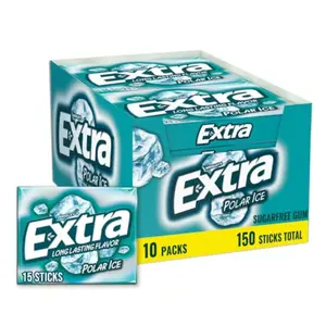 EXTRA Polar Ice Chewing Gum Packs, Sugar Free Gum in Bulk for Fresh Breath, 15 Sticks(Pack of 10)