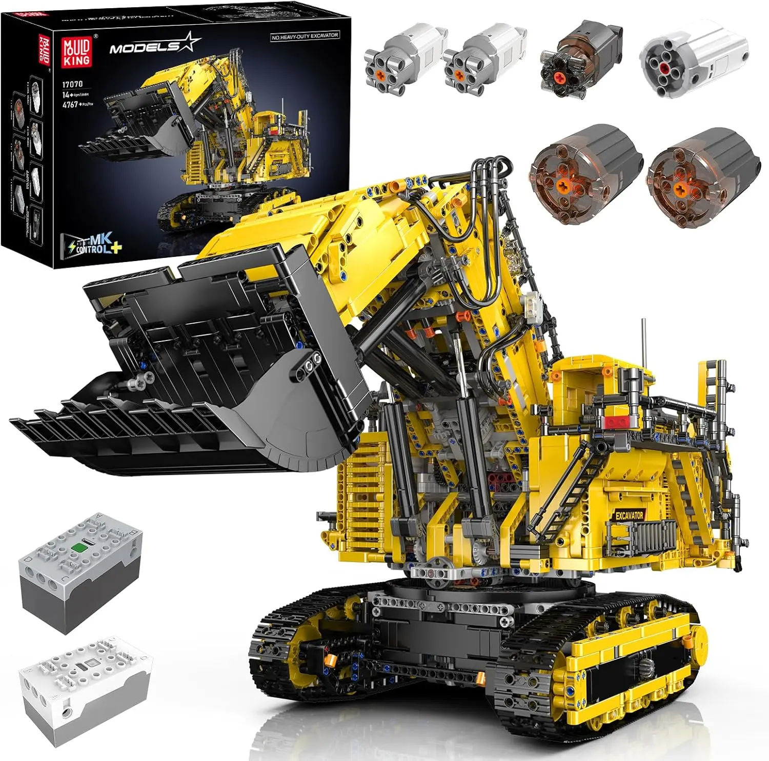 Mould King 17070 Large App-Controlled Excavator Building Block Set, 4767-Piece Rechargeable Construction Kit for Ages Above 12, 65.7*30.4*40cm Building Block Sets for Adults