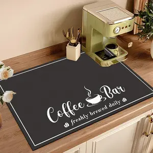 Absorbent Coffee Bar Mat, Non-Slip Backed Mat for Coffee Maker, Quick Dry Dish Drying Mat with Vintage 'coffee Bar' Design, Coffee Bar Accessories for Kitchen Counter Countertop Coffee Bar