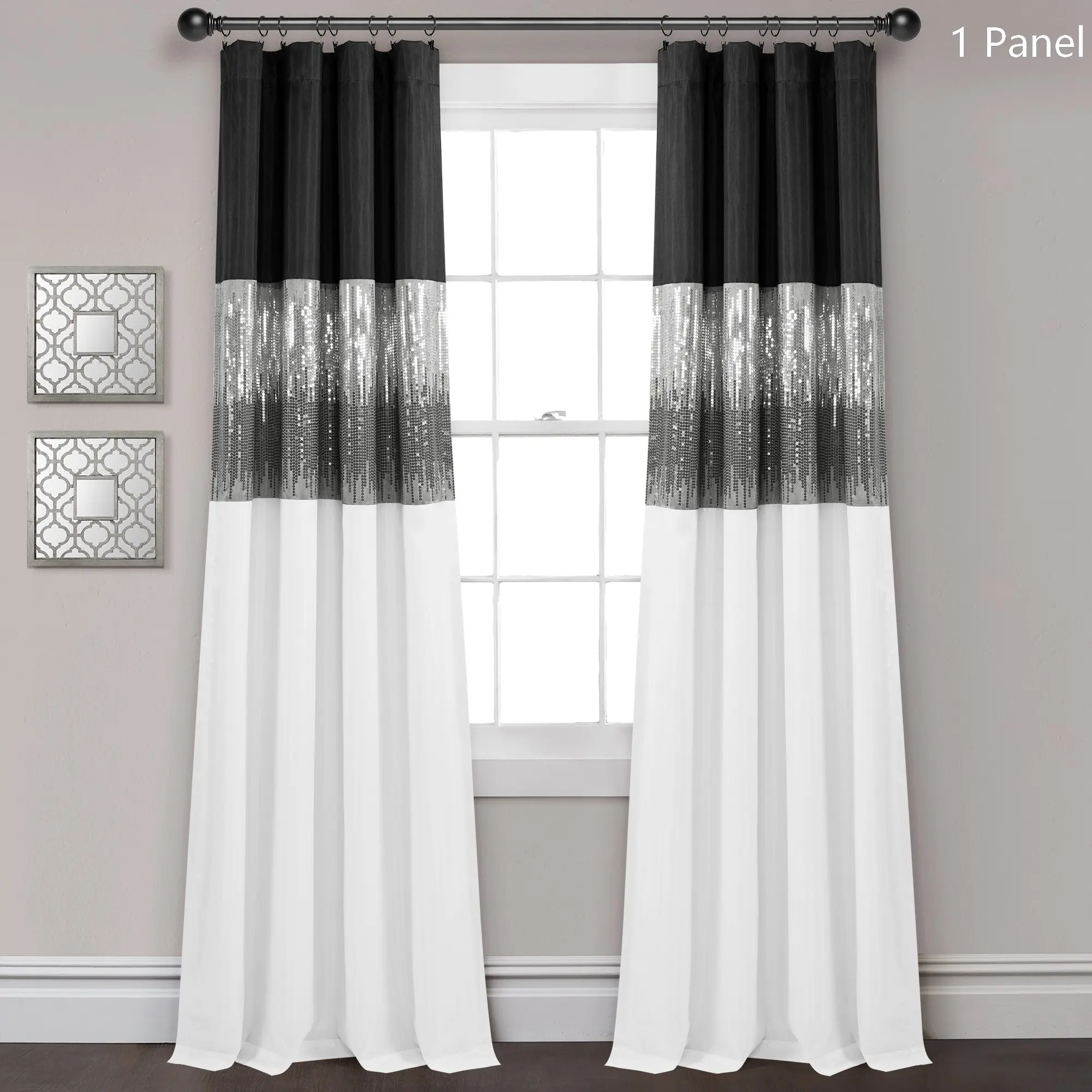 Lush Decor Night Sky 100% Blackout Window Curtain (Single Panel) - Sold Individually - with Shimmery Design and Sequins 42"W x 84"L Energy Efficient for Daytime Rest - Sun Shade Film