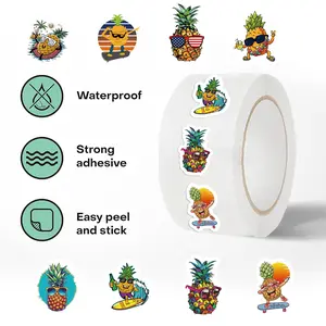 500 sheets/roll fruit cartoon pineapple series roll-up stickers for gift DIY handphone/tablet decoration stickers