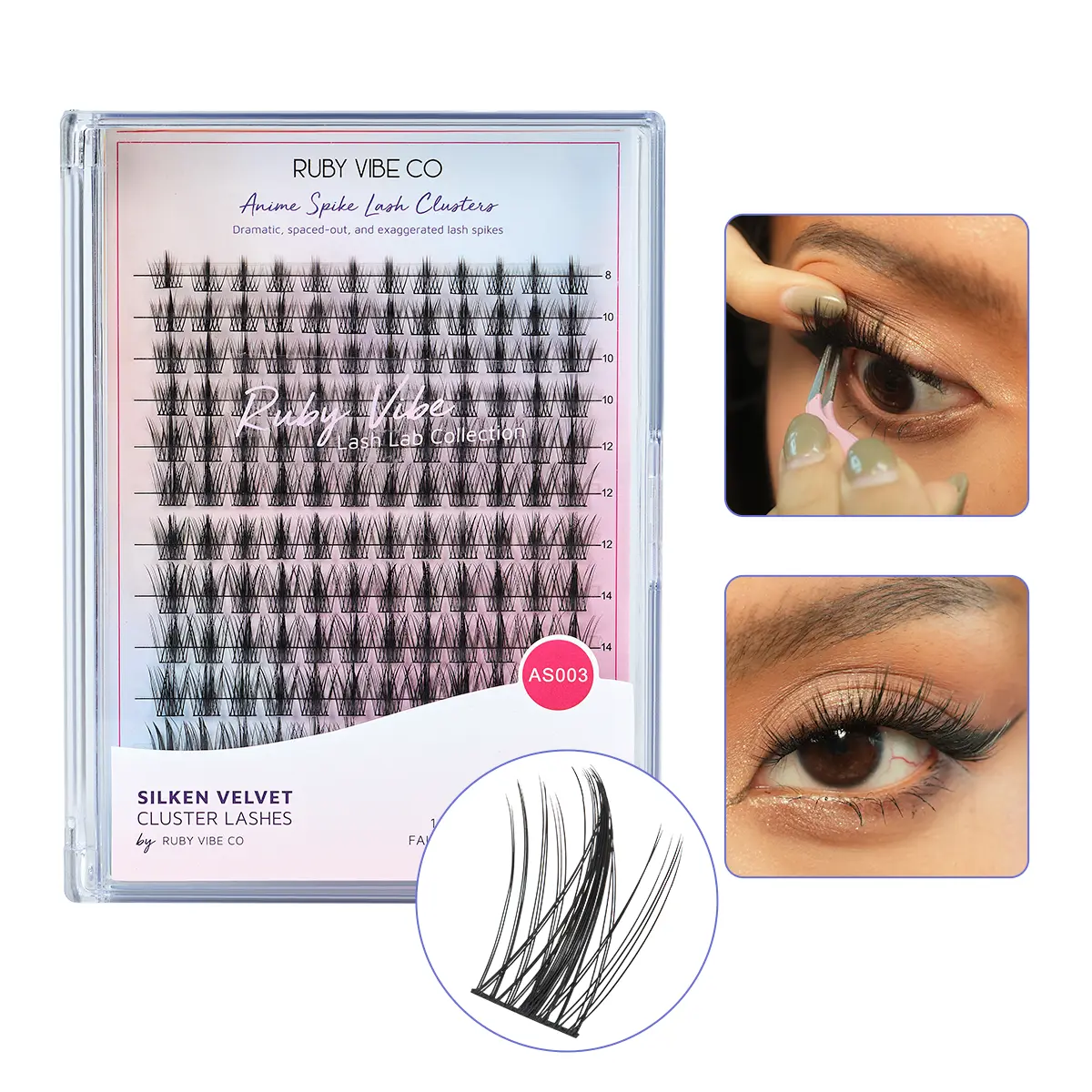 RUBY VIBE CO FoxEye Flare Clusters, 144-Piece Eyelash Clusters, Anime Lash Clusters with Spikes, Dramatic Faux Mink Lash Clusters, Wispy Lash Clusters, Fox Eye Manga Lash Clusters