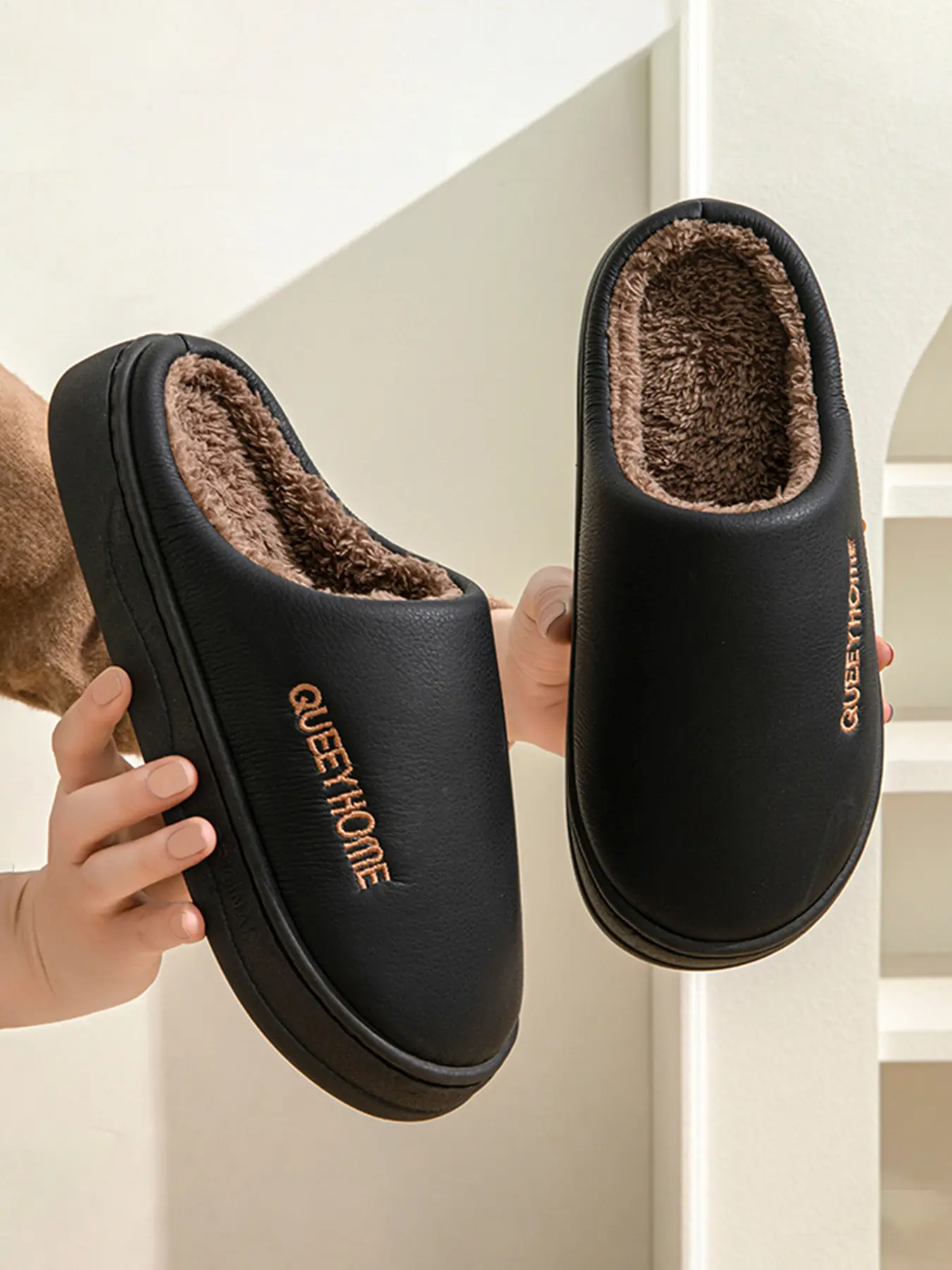 Men's Women's Indoor Casual Slippers Thick Sole Non-Slip Warm Plush Winter New Couple Home Shoes, Fall & Winter Comfortable Footwear
