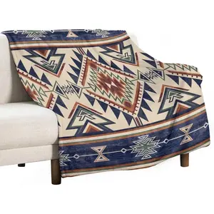 Native Throw Blanket, Southwest Tribal Aztec Pattern Vintage Abstract Ethnic Geometric Print Couch Sofa Bed Plush Throw Blanket