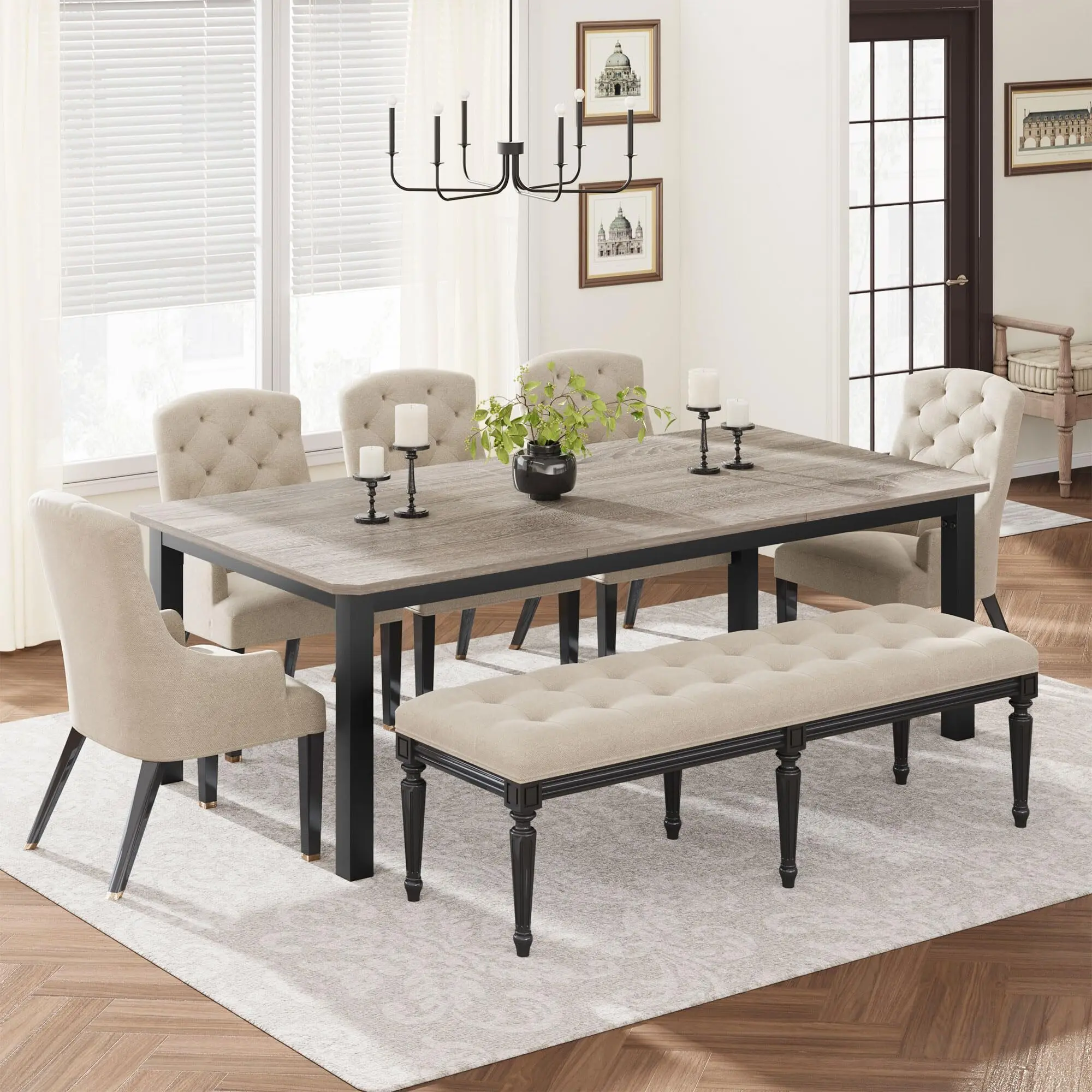 78.7" Industrial Dining Table for 6-8 - Rustic Brown Wooden Tabletop & Metal Frame, Rectangular Kitchen/Dinner Counter (Table Only)