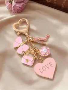 Pink Heart-Shaped Drip Oil Keychain, Cute Small Mini Korean Style Decorative Bag Charm, Suitable For Making Backpack Hooks, Keychains, Wallet Pendants, Alloy Material, Minimalist Style, Handbag Pendant Decoration
