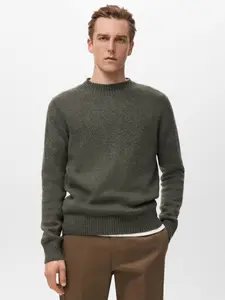 MANGO Men's Ribbed-neck wool-blend sweater