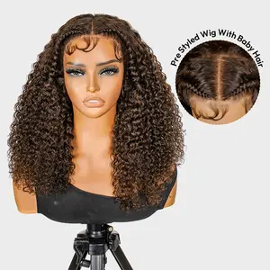 [West Kiss] Pre Braided Glueless Ready To Go Wig Dark Brown Curly 13x4 Lace Front Wig Pre Cut Lace Human Hair Wig Pre Cut Lace Friendly WigPre Styled