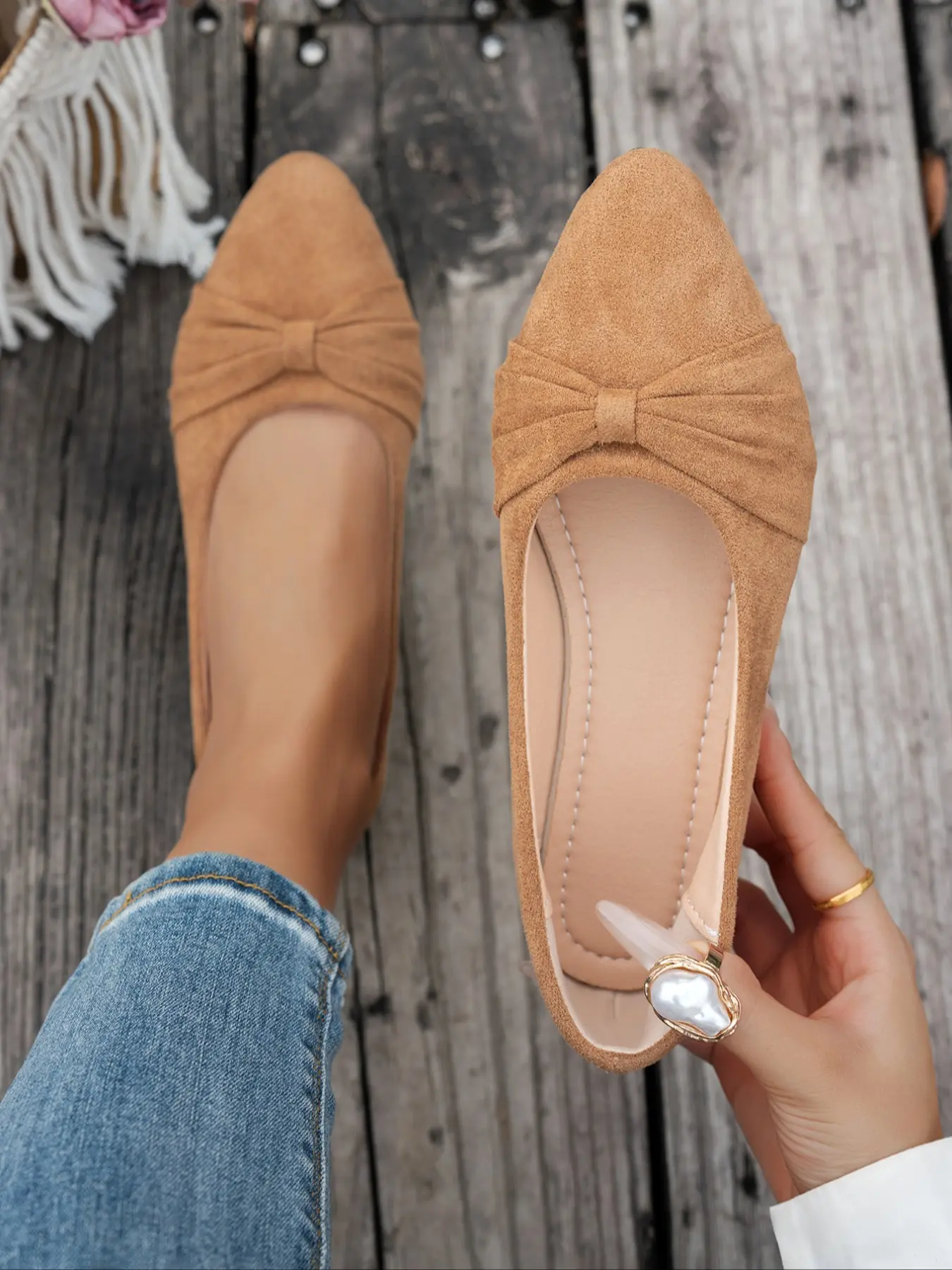 Women's Pointed Toe Crinkle Flat Shoes, Bow Flats, Simple Commuter Style, Business Style Flats, Daily Office Walking Versatile Women's Shoes, One-Click Loafers