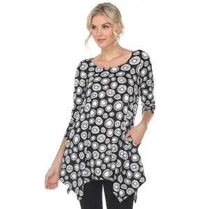 White Mark Women's Printed Geometric Circle Tunic Top with Pockets Extended Sizes Womenswear