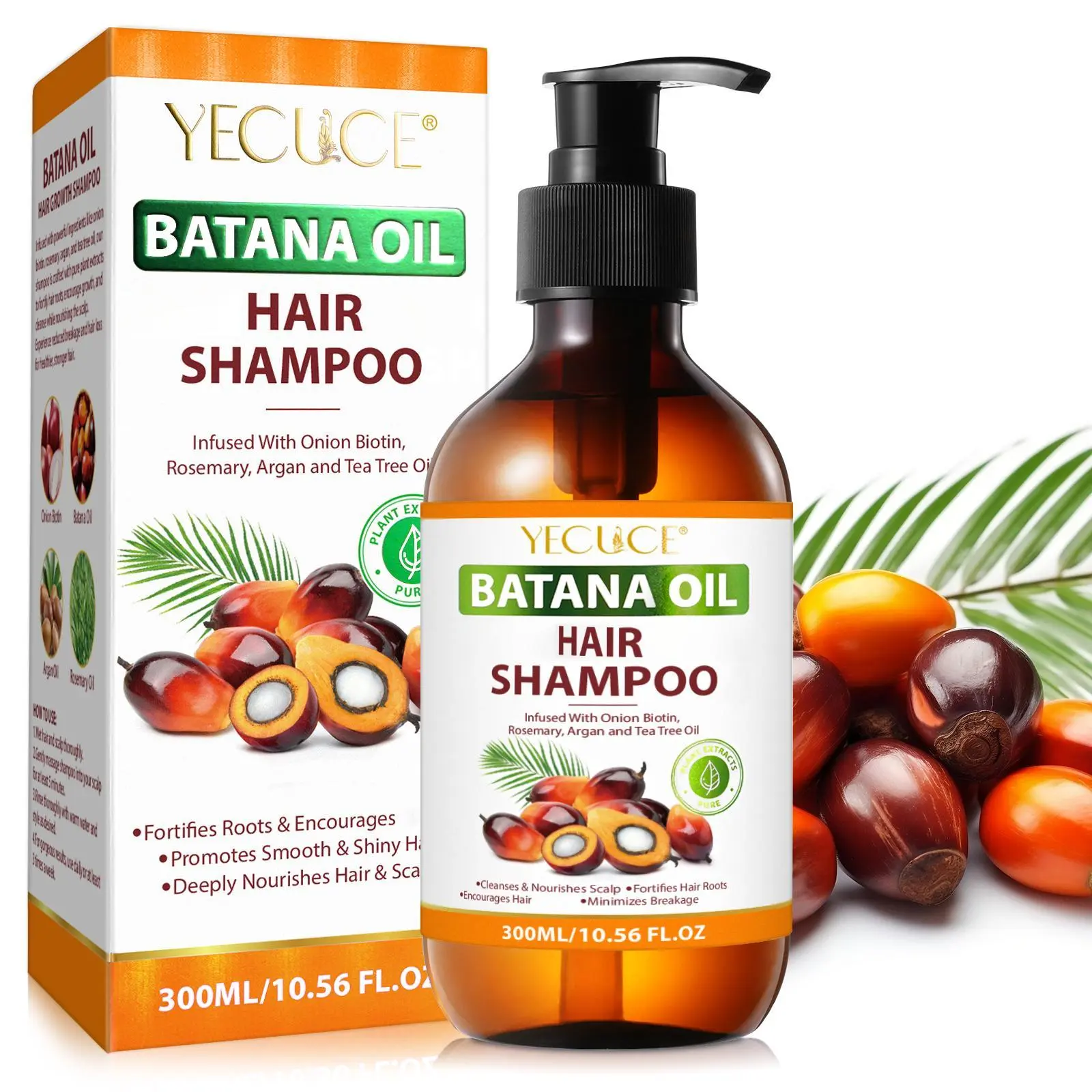 YECUCE Batan Oil Shampoo 300ML, Vegan and Silicone-Free Hair Care, Moisturizing Anti-Dandruff, Enhances Shine for Sensitive Hair