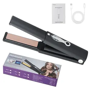 Portable straightening plate titanium alloy rechargeable straightener 2-in-1 for straightening and curling hair, can heat up holiday gifts in seconds
