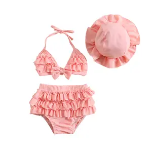 Toddler Girl Swimsuits Infant Baby Girl Bathing Suit Bikini Sets Swimwear 3 Piece Summer Beach Outfit Top Shorts Hat