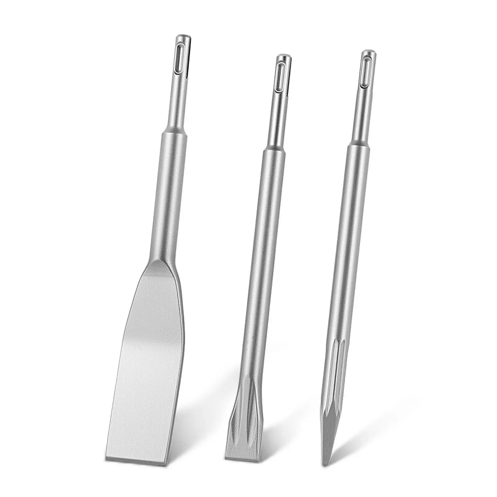 VEVOR 3-Piece SDS Plus Chisel Set, Heat-Treated 40Cr Alloy Steel Attachments with Tool-Free Quick-Change, Universal Rotary Hammers Fit, for Demolition, Concrete (Point, Flat, Angled Scraper) for Experienced DIY Users,toolupgrade